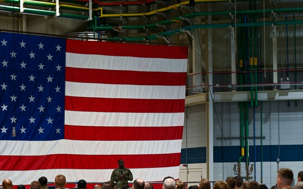 Command Chief Master Sgt. Maurice Williams visits the 186th Air Refueling Wing