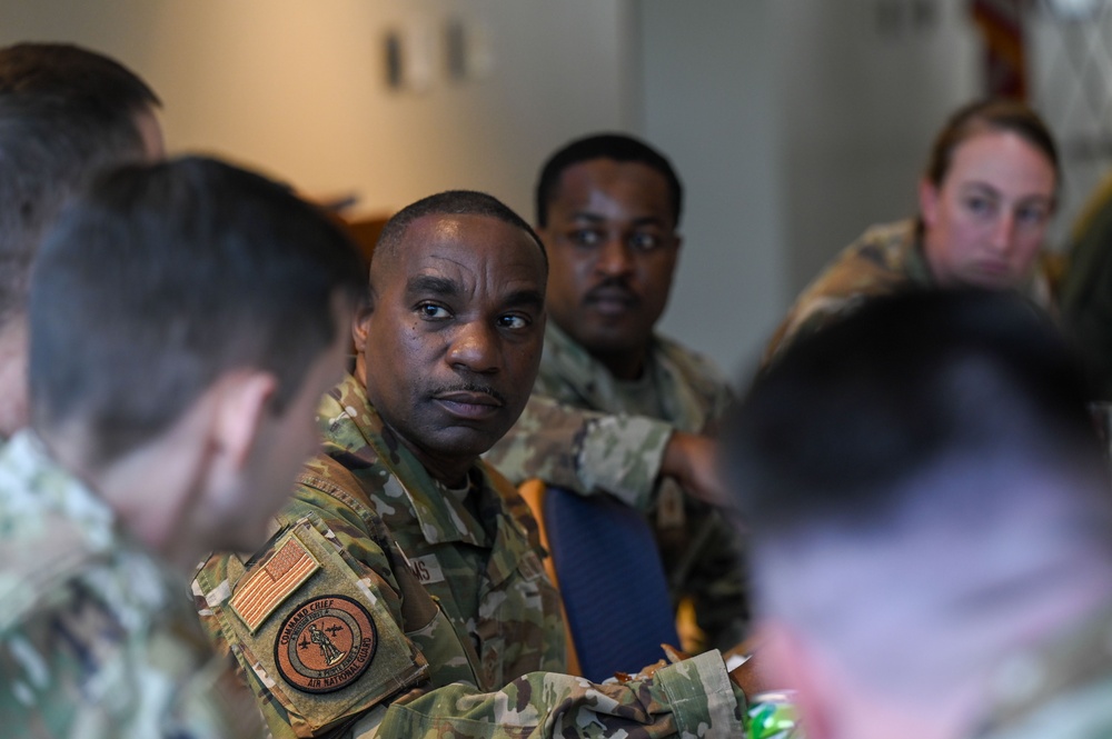 Command Chief Master Sgt. Maurice Williams visits the 186th Air Refueling Wing