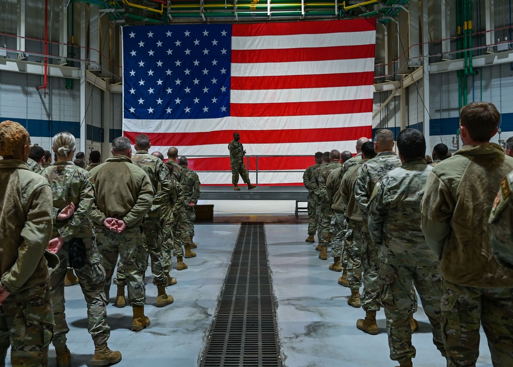 Command Chief Master Sgt. Maurice Williams visits the 186th Air Refueling Wing