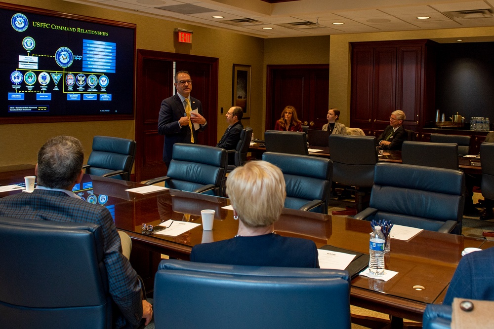 Mr. Matthew Swartz, executive director and chief of staff for U.S. Fleet Forces Command, spoke at the first meeting of 2024 for the Greater Norfolk Corporation (GNC) Executive Committee, Jan. 4, 2024.