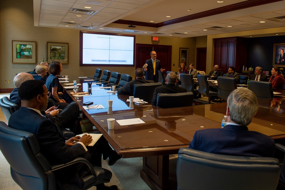 Mr. Matthew Swartz, executive director and chief of staff for U.S. Fleet Forces Command, spoke at the first meeting of 2024 for the Greater Norfolk Corporation (GNC) Executive Committee, Jan. 4, 2024.