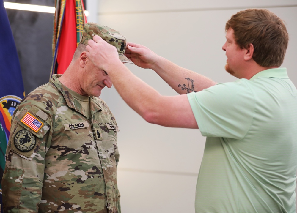 Sgt. Maj. Coleman of the 35th ID promoted by his sons