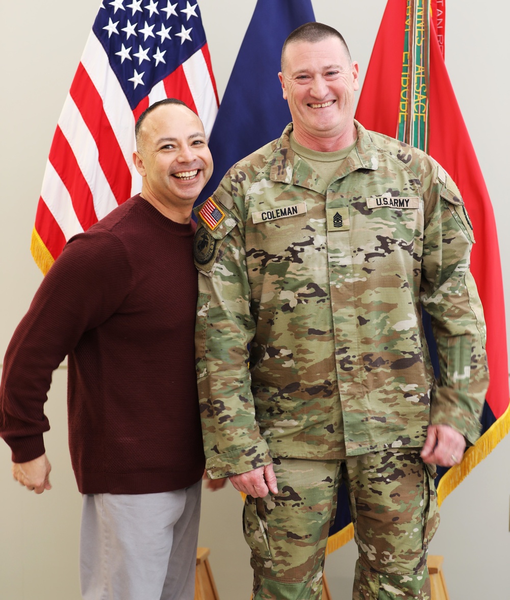 Sgt. Maj. Coleman of the 35th ID promoted by his sons