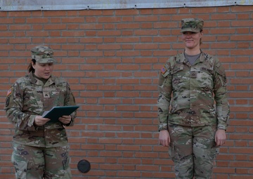Pfc. Samantha Powers promotion ceremony to Specialist