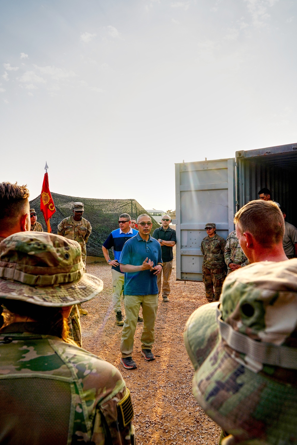 CSM Moss meets Soldiers with the 68th Division Sustainment Support Battalion