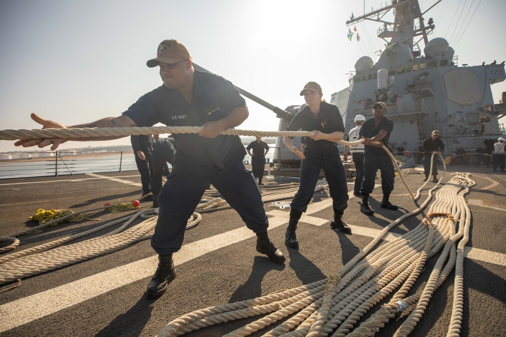 USS Laboon Pulls into a Port during Operation Prosperity Guardian