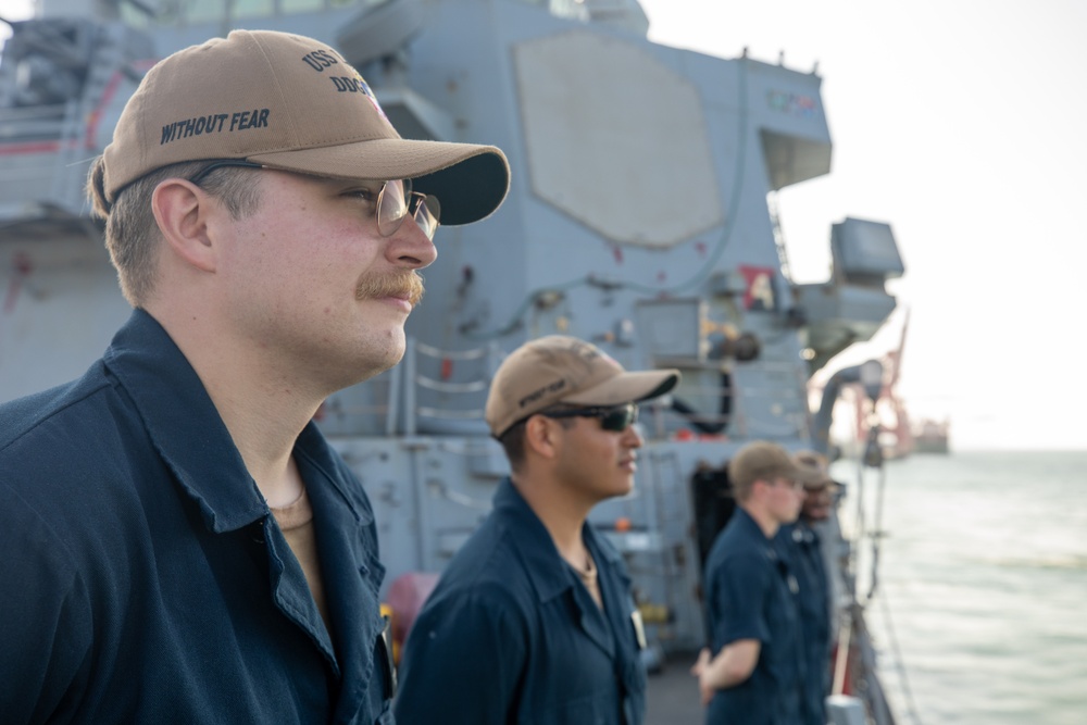 USS Laboon Pulls into a Port during Operation Prosperity Guardian