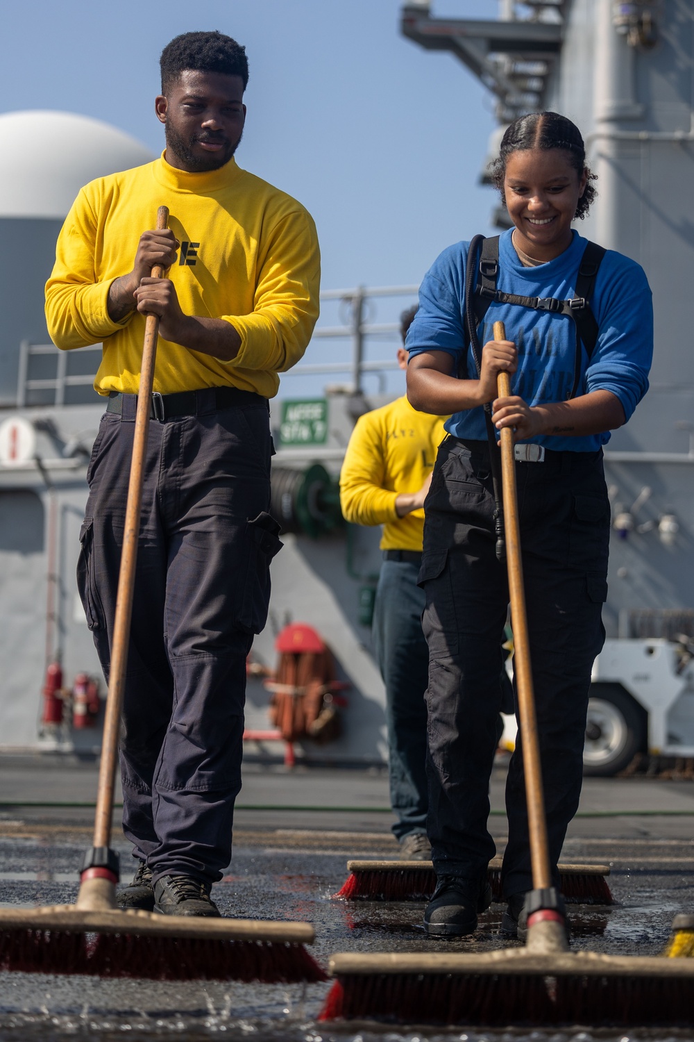 USS Bataan Sailors Scrub the Flight Deck