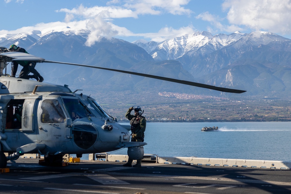 USS Bataan Flight Operations For Greek Marine Bilateral Exercise