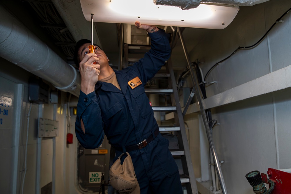 Sailors conduct preventative maintenance