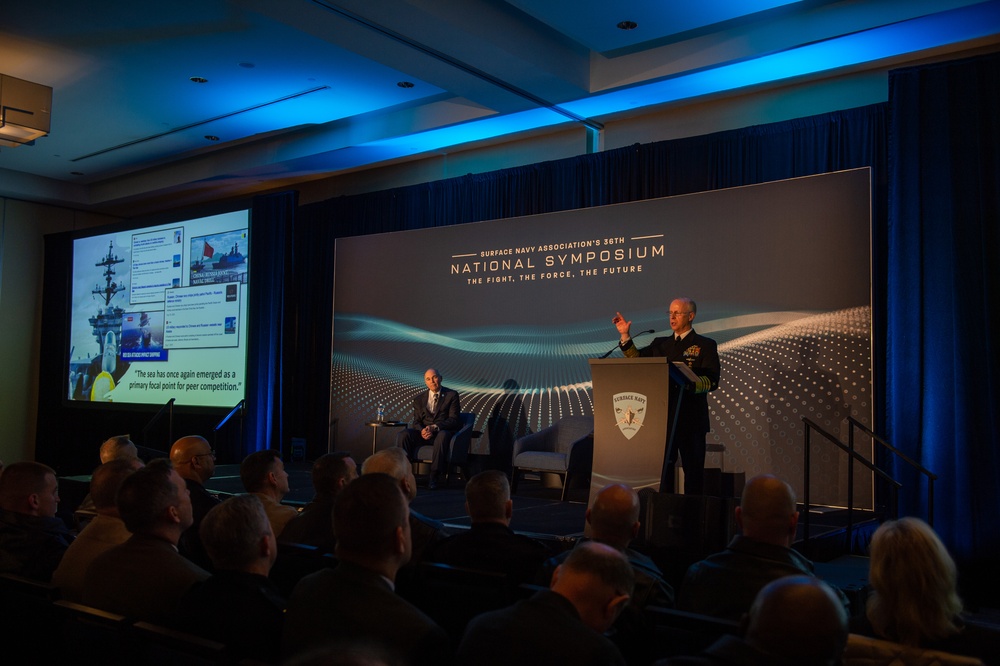 Adm. Daryl Caudle, commander, U.S. Fleet Forces Command, serves as the keynote speaker at the 36th annual Surface Navy Association symposium.