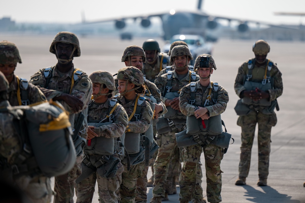 U.S. and Qatari forces conduct an airborne exercise on Christmas day
