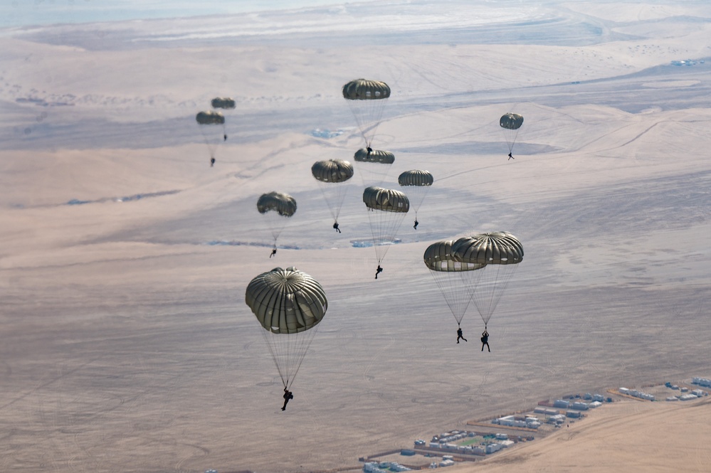 U.S. and Qatari forces conduct an airborne exercise on Christmas day