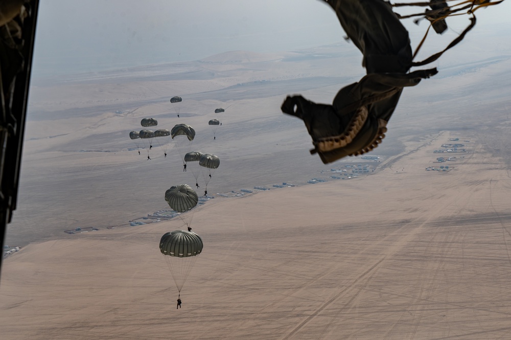 U.S. and Qatari forces conduct an airborne exercise on Christmas day