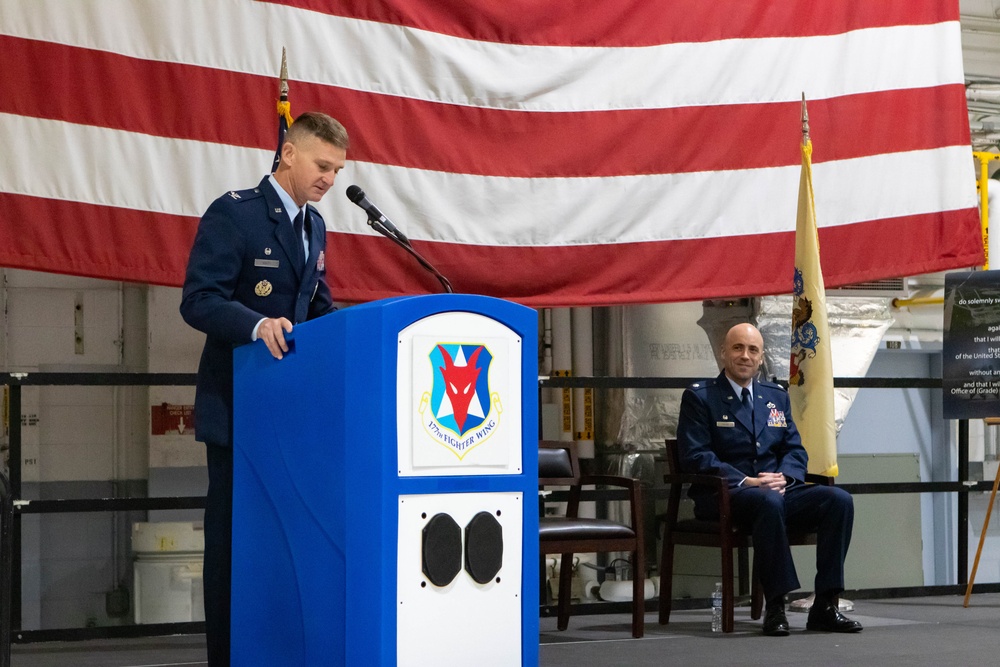 U.S. Air Force Lt. Col. Eric A. Balint, 177th Mission Support Group commander, is promoted to Colonel during ceremony