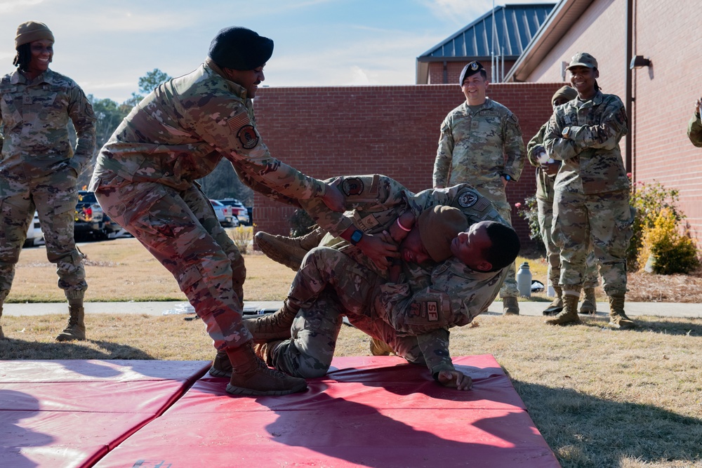 Security Forces hand cuff under stress training