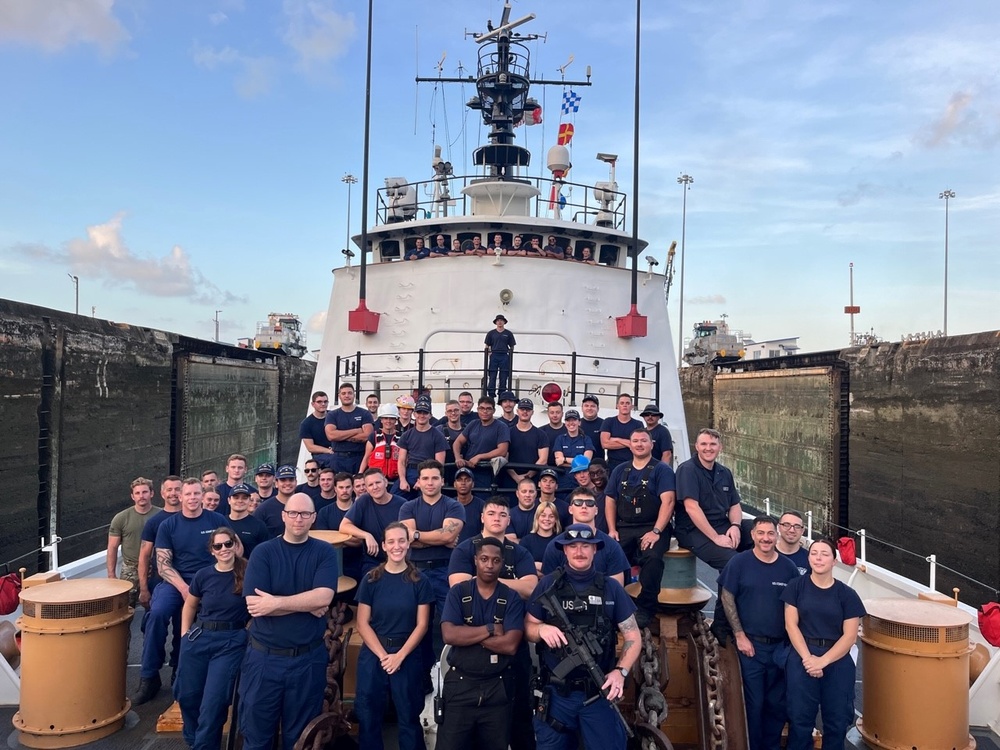 Coast Guard Cutter Resolute navigates the Panama Canal