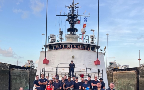 Coast Guard Cutter Resolute navigates the Panama Canal