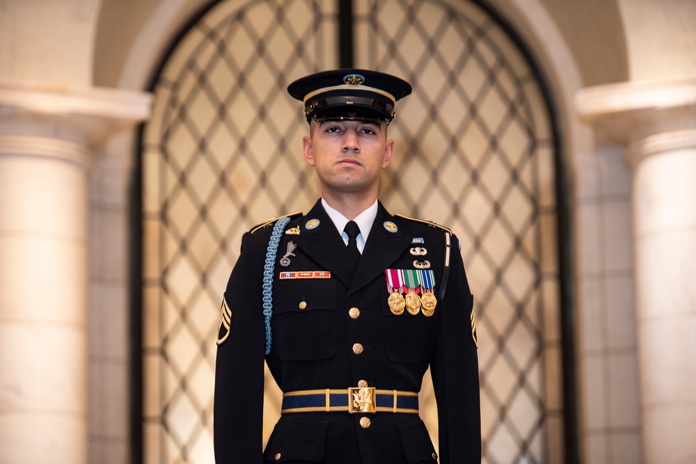 U.S. Army Staff Sgt. Isaiah Jasso-Campagna earns the Guard, Tomb of the Unknown Soldier Identification Badge