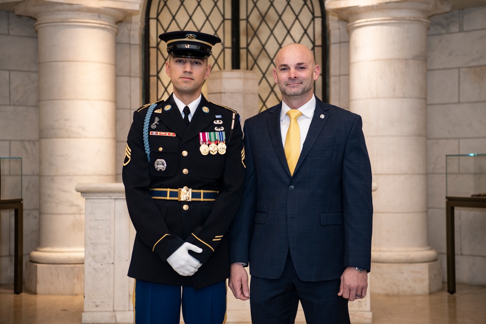 U.S. Army Staff Sgt. Isaiah Jasso-Campagna earns the Guard, Tomb of the Unknown Soldier Identification Badge