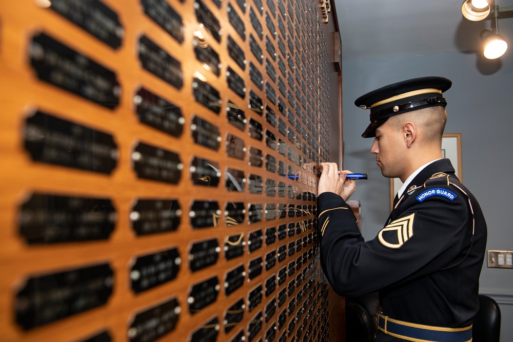 U.S. Army Staff Sgt. Isaiah Jasso-Campagna earns the Guard, Tomb of the Unknown Soldier Identification Badge