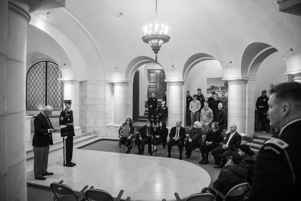 U.S. Army Staff Sgt. Isaiah Jasso-Campagna earns the Guard, Tomb of the Unknown Soldier Identification Badge