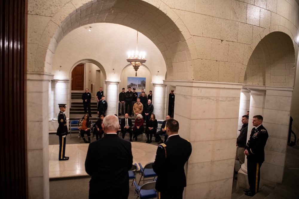 U.S. Army Staff Sgt. Isaiah Jasso-Campagna earns the Guard, Tomb of the Unknown Soldier Identification Badge