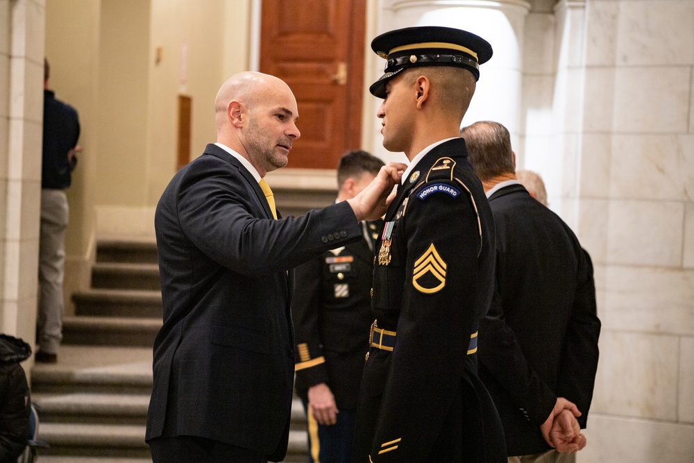 U.S. Army Staff Sgt. Isaiah Jasso-Campagna earns the Guard, Tomb of the Unknown Soldier Identification Badge