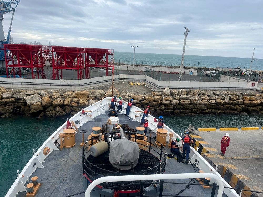 Coast Guard Cutter Resolute moors in Manta, Ecuador