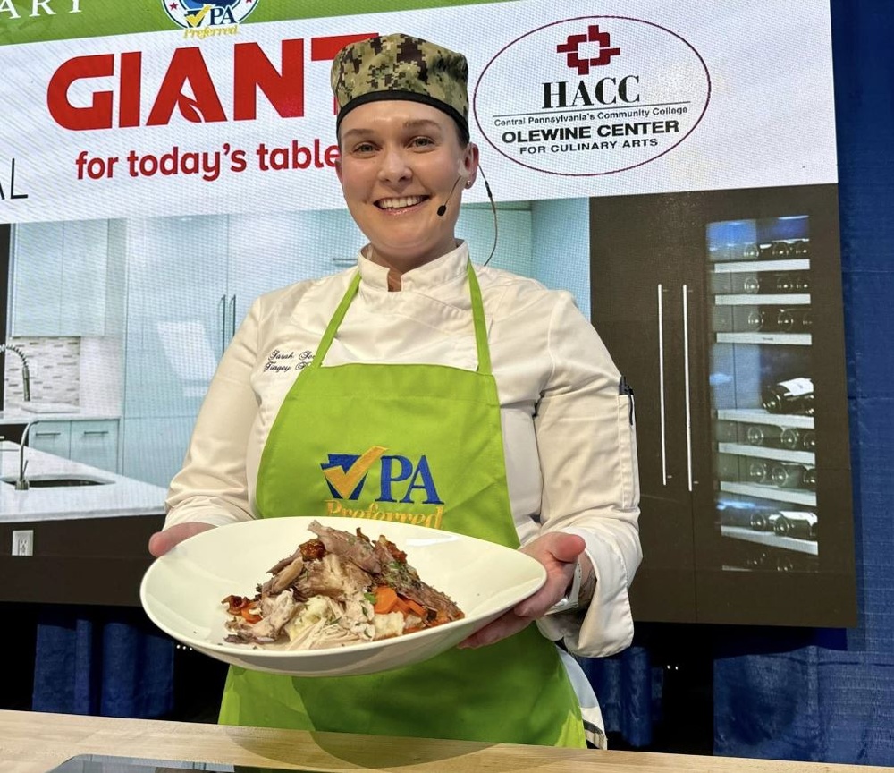 Navy Culinary Specialist provides cooking demo at PA Farm Show