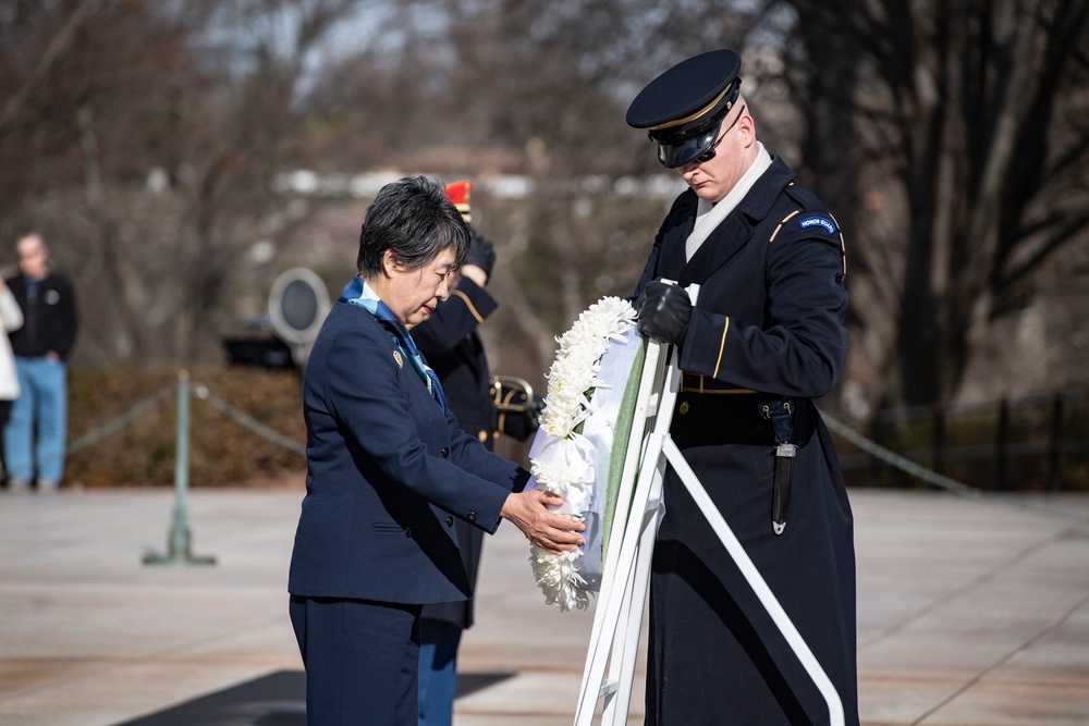 Minister of Foreign Affairs of Japan Yoko Kamikawa Participates in a Public Wreath-Laying Ceremony at the Tomb of the Unknown Soldier