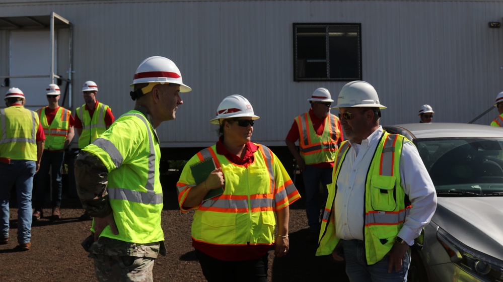 Maj. Gen. William “Butch” Graham, U.S. Army Corps of Engineers, Headquarters Deputy Commanding Gen., visits the construction site of the temporary school in Lahaina, Hawaii, Jan. 10.