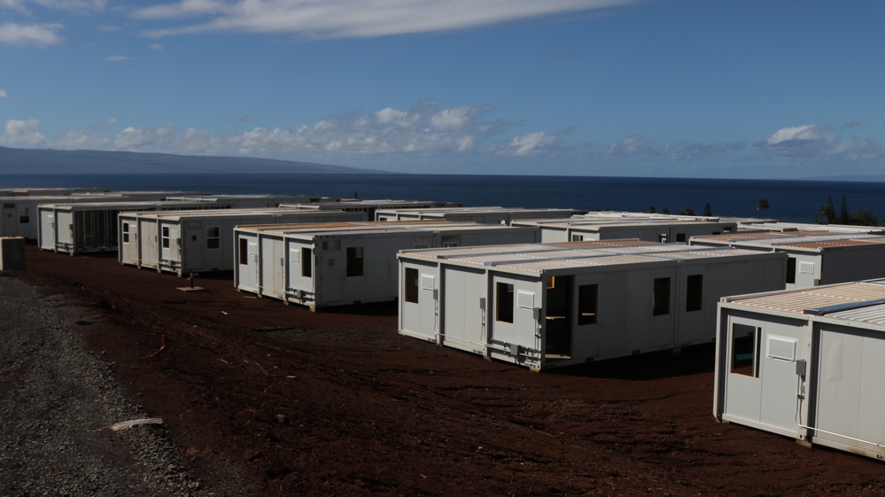 Maj. Gen. William “Butch” Graham, U.S. Army Corps of Engineers, Headquarters Deputy Commanding Gen., visits the construction site of the temporary school in Lahaina, Hawaii, Jan. 10.