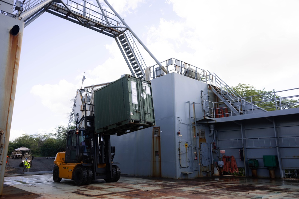 3d LCT loads a Logistics Support Vessel in preparation for Bougainville III