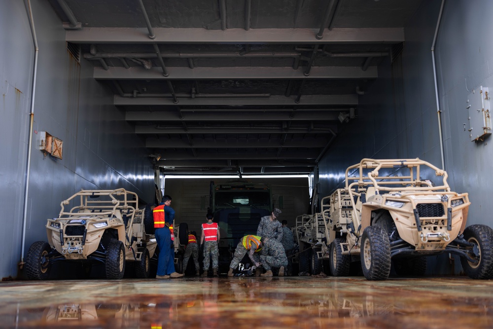 3d LCT loads a Logistics Support Vessel in preparation for Bougainville III