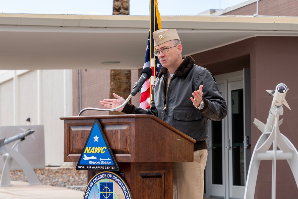 RDML Keith Hash speaks at Michelson Lab ceremony
