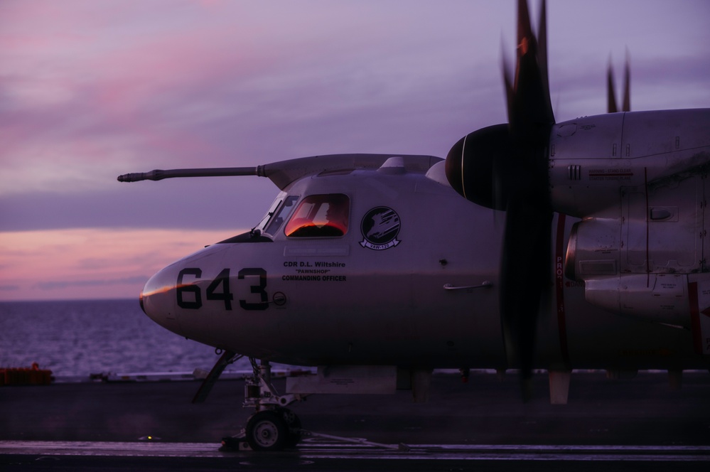 E-2D Hawkeye Flight Operations at Sunset