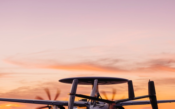 E-2D Hawkeye Flight Operations at Sunset