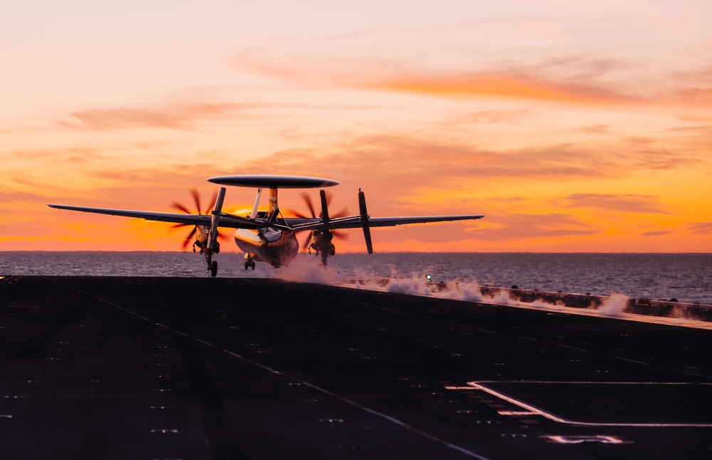 E-2D Hawkeye Flight Operations at Sunset