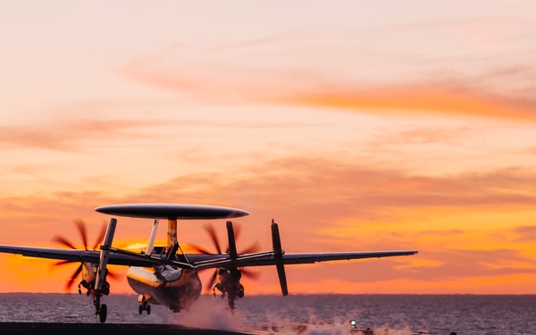 E-2D Hawkeye Flight Operations at Sunset