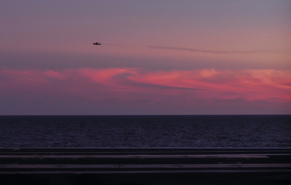 E-2D Hawkeye Flight Operations at Sunset