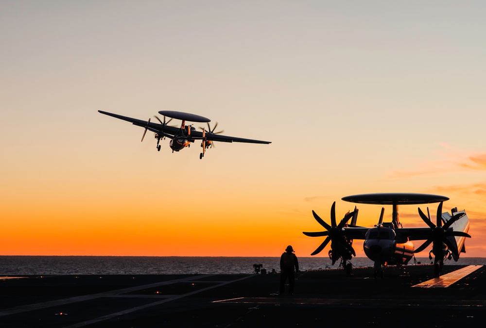 E-2D Hawkeye Flight Operations at Sunset