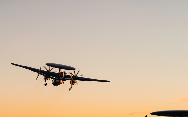 E-2D Hawkeye Flight Operations at Sunset