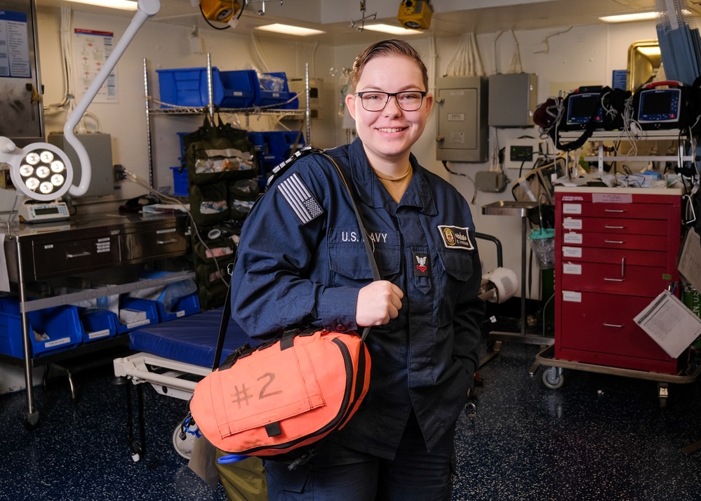 Hospital Corpsman Poses in Battle Dressing Station