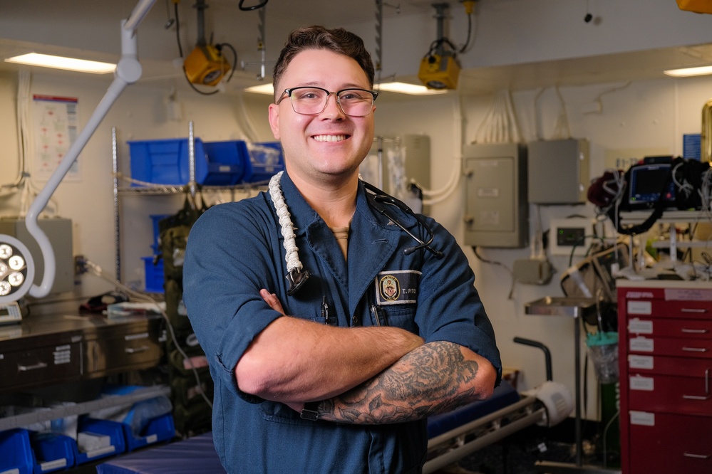 Hospital Corpsman Poses in Battle Dressing Station