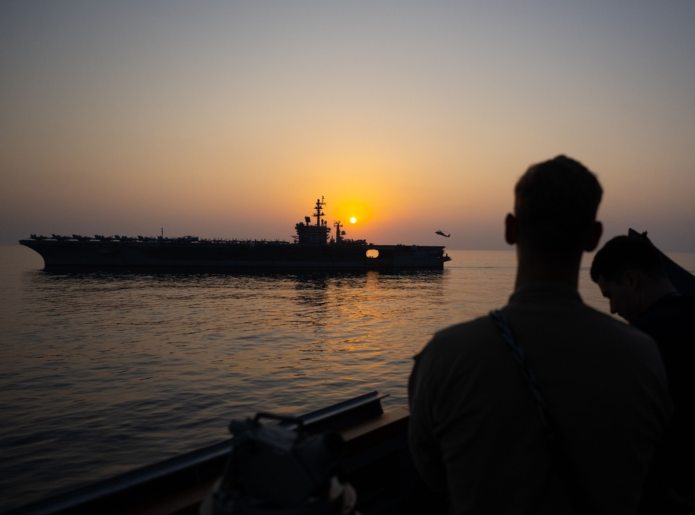 USS Mason Conducts a Vertical Replenishment with USS Dwight D. Eisenhower in support of Operation Prosperity Guardian