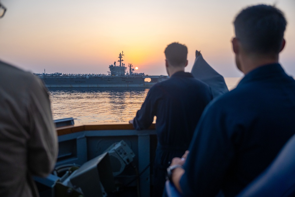 USS Mason Conducts a Vertical Replenishment with USS Dwight D. Eisenhower in support of Operation Prosperity Guardian