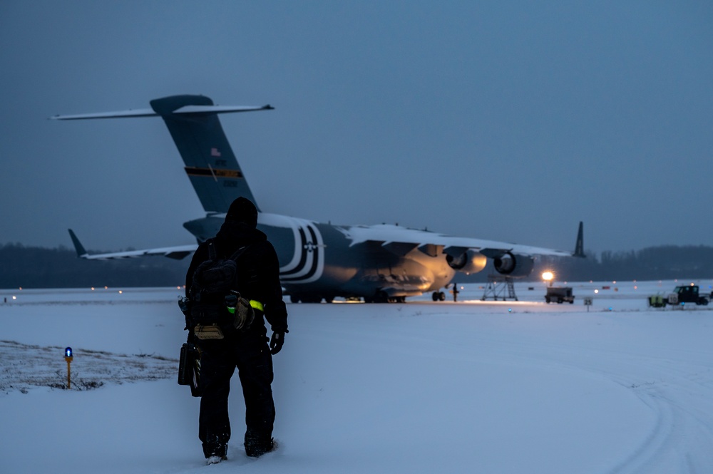 Snow covered tarmac