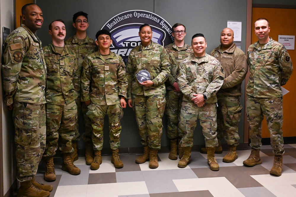 CMSgt. Rollins visits with Airmen from the 97th Medical Group