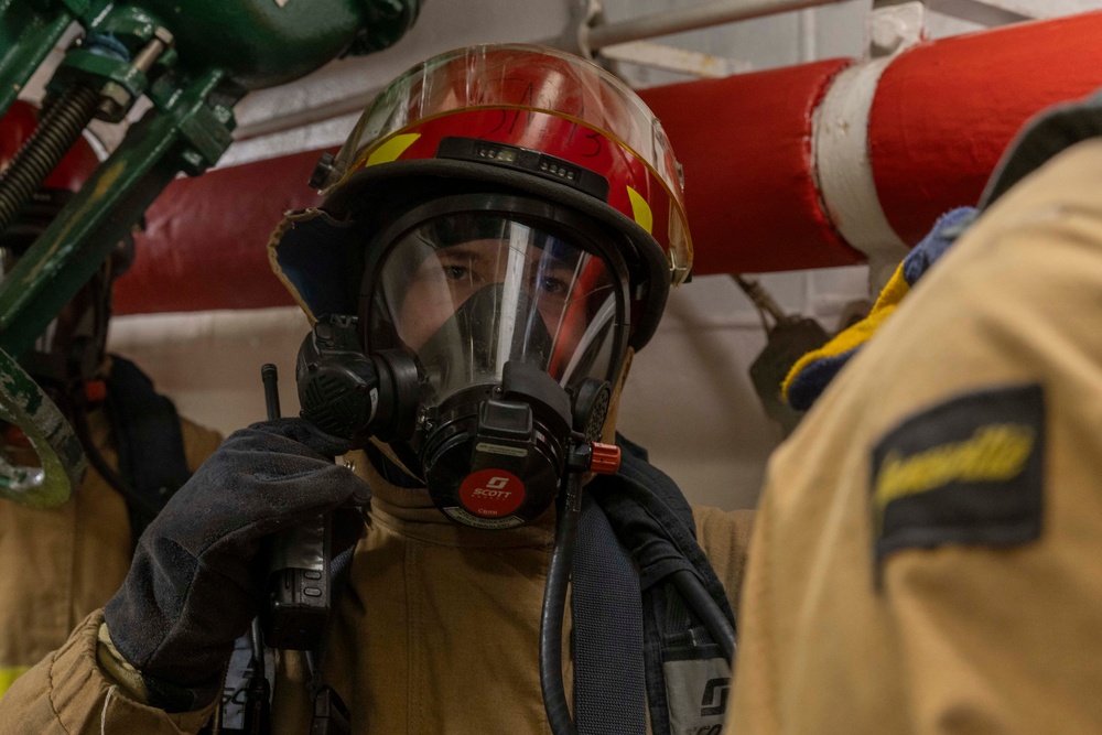 Wasp Sailors Participate in Main Space Fire Drill